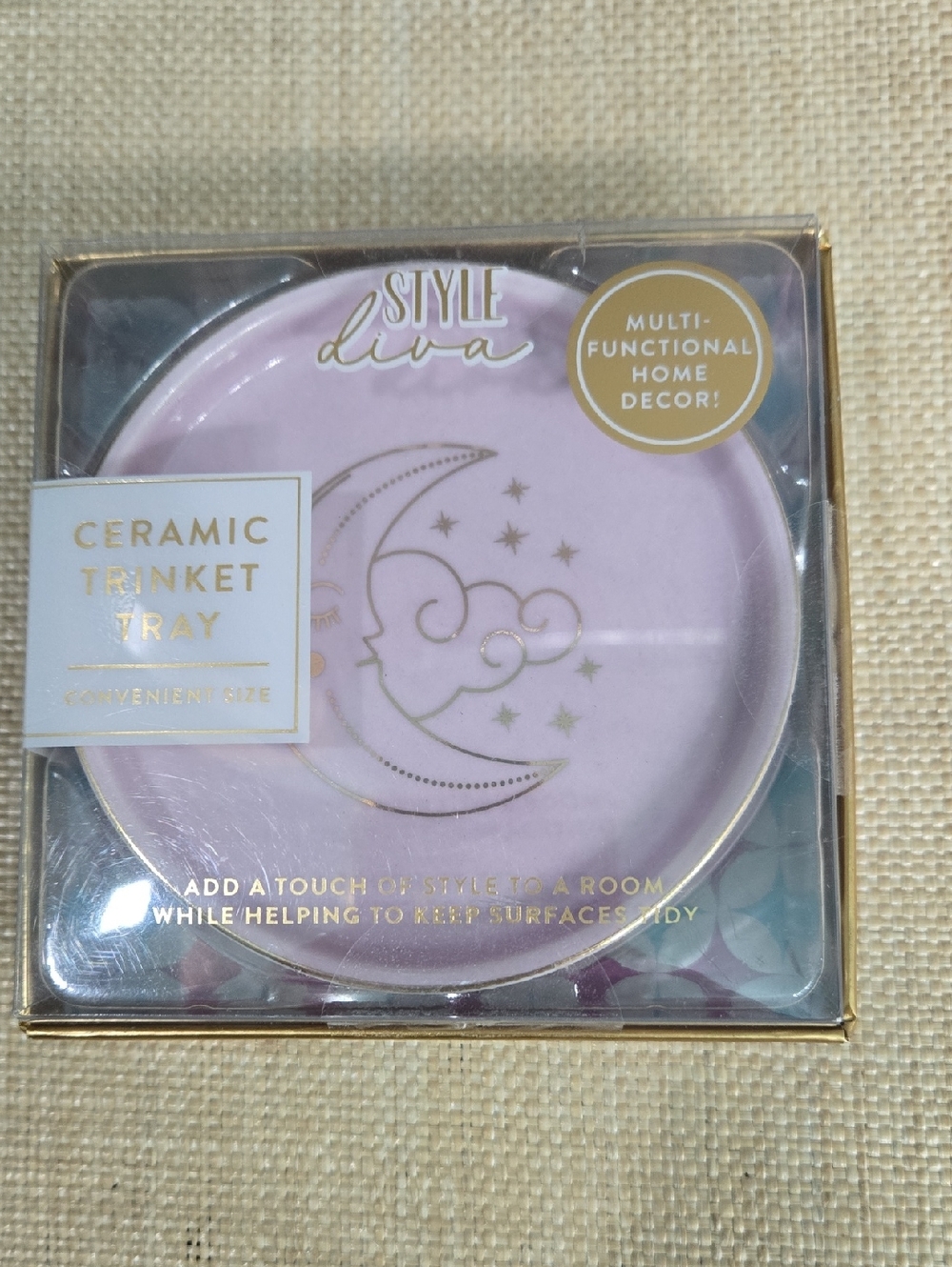 Style Diva Pink Ceramic Trinket Tray with Gold Moon Design